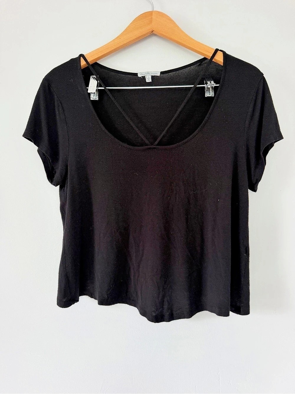 Charlotte Russe Short Sleeve Scoop Neck Black Size Medium Like New